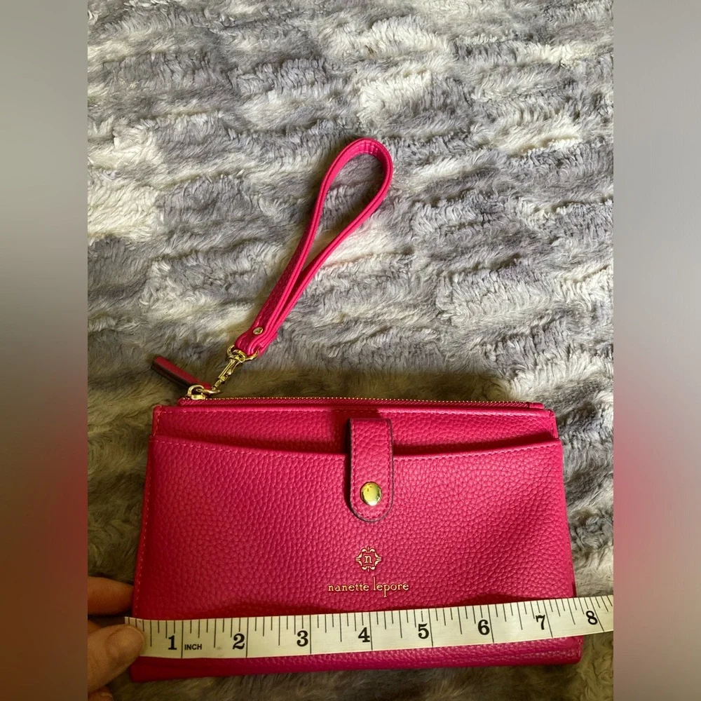 Nanette Lepore, pretty pink and gold, wristlet with lots of card storage